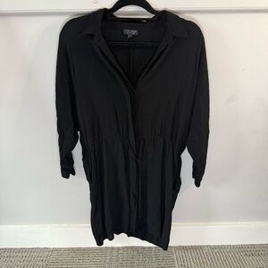 Topshop Button Up Black Collared Dress Tie Waist